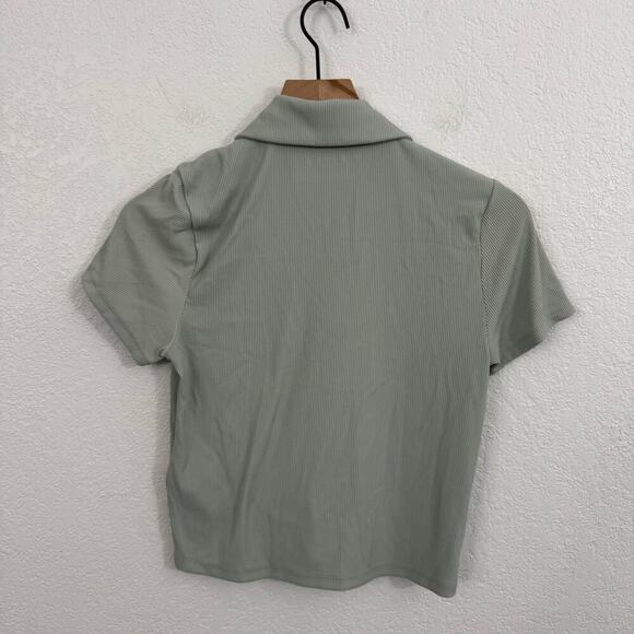 Abercrombie & Fitch Seamless Rib Button Down Polo Shirt Sea Moss Green Grey M - Picture 7 of 9